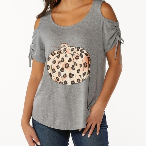 CATO Cold Shoulder Pumpkin Design Top Sz Large - Picture 3 of 12